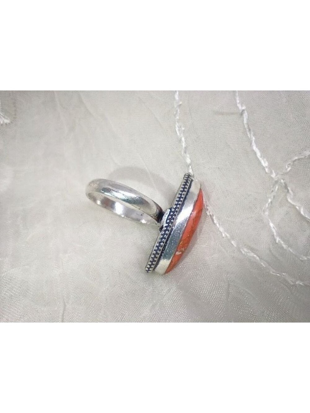 Sterling Silver Ring With Natural Orange/Red Coral Gemstone Size 7 Boho Jewelry - Picture 5 of 7